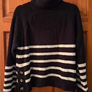 Alya Black Sweater with White Stripes and Side Buttons